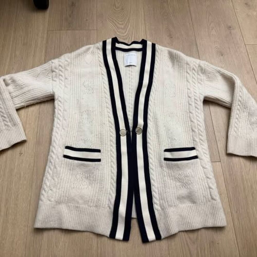 Sandro Cable Knit Striped Cardigan size 1